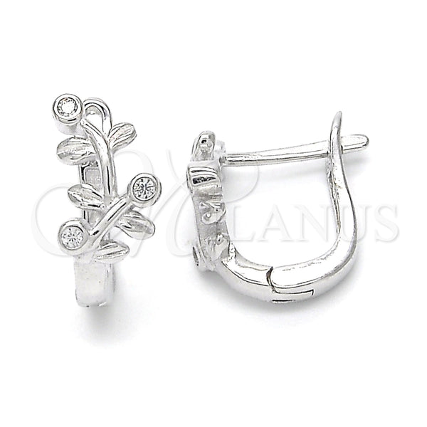 Argolla Huggie 02.332.0016.12 Plata Rodinada, Diseño de Oja, con Zirconia Cubica Blanca, Pulido, Rodinado
