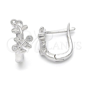 Argolla Huggie 02.332.0016.12 Plata Rodinada, Diseño de Oja, con Zirconia Cubica Blanca, Pulido, Rodinado