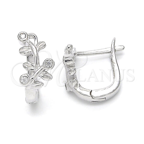 Argolla Huggie 02.332.0016.12 Plata Rodinada, Diseño de Oja, con Zirconia Cubica Blanca, Pulido, Rodinado