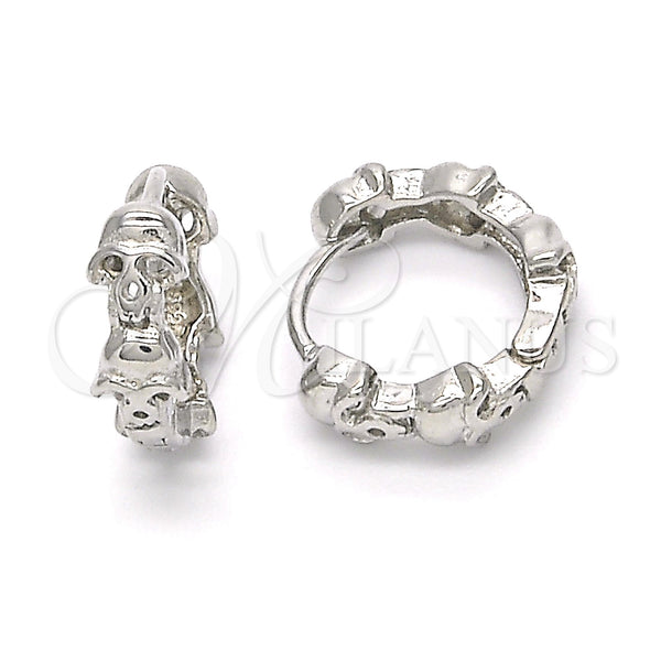 Argolla Huggie 02.332.0025.12 Plata Rodinada, Diseño de Calavera, Pulido, Rodinado