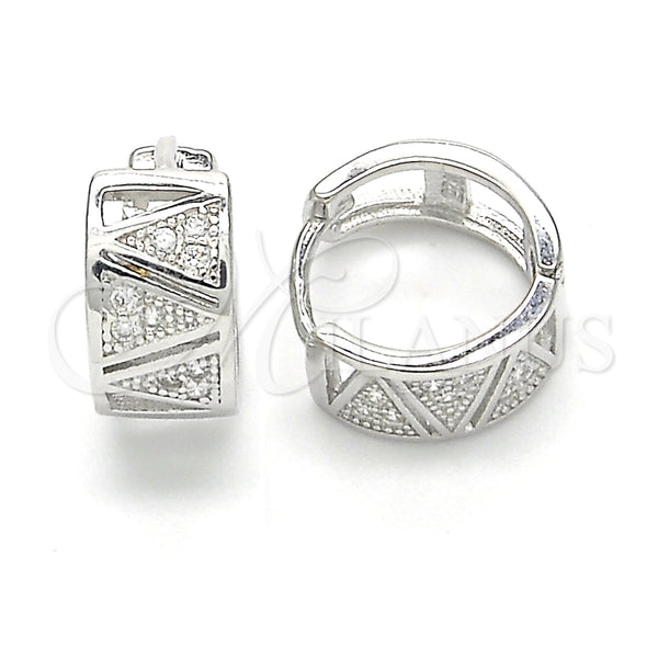 Argolla Huggie 02.332.0030.12 Plata Rodinada, con Micro Pave Blanca, Pulido, Rodinado