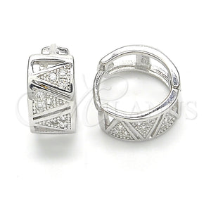 Argolla Huggie 02.332.0030.12 Plata Rodinada, con Micro Pave Blanca, Pulido, Rodinado