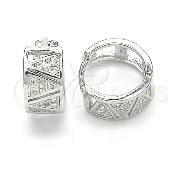 Argolla Huggie 02.332.0030.12 Plata Rodinada, con Blanca Micro Pave, Pulido, Rodinado