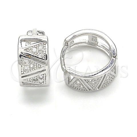 Argolla Huggie 02.332.0030.12 Plata Rodinada, con Micro Pave Blanca, Pulido, Rodinado
