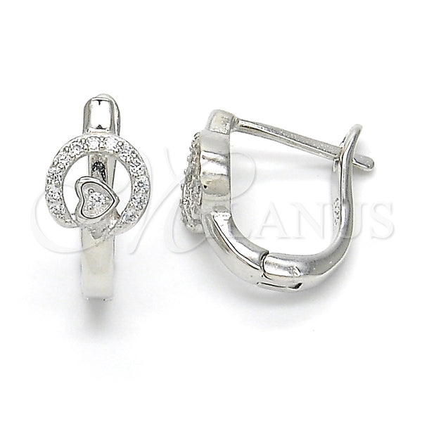 Argolla Huggie 02.332.0035.12 Plata Rodinada, Diseño de Corazón, con Micro Pave Blanca, Pulido, Rodinado