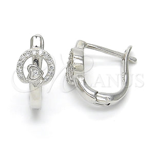 Argolla Huggie 02.332.0035.12 Plata Rodinada, Diseño de Corazón, con Micro Pave Blanca, Pulido, Rodinado