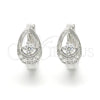 Argolla Huggie 02.332.0037.12 Plata Rodinada, Diseño de Gota, con Zirconia Cubica Blanca y Micro Pave Blanca, Pulido, Rodinado