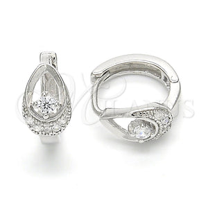 Argolla Huggie 02.332.0037.12 Plata Rodinada, Diseño de Gota, con Zirconia Cubica Blanca y Micro Pave Blanca, Pulido, Rodinado