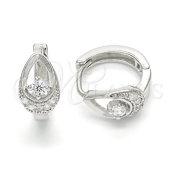 Argolla Huggie 02.332.0037.12 Plata Rodinada, Diseño de Gota, con Zirconia Cubica Blanca y Micro Pave Blanca, Pulido, Rodinado