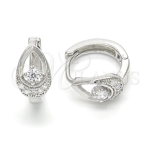 Argolla Huggie 02.332.0037.12 Plata Rodinada, Diseño de Gota, con Zirconia Cubica Blanca y Micro Pave Blanca, Pulido, Rodinado