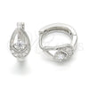 Argolla Huggie 02.332.0037.12 Plata Rodinada, Diseño de Gota, con Zirconia Cubica Blanca y Micro Pave Blanca, Pulido, Rodinado