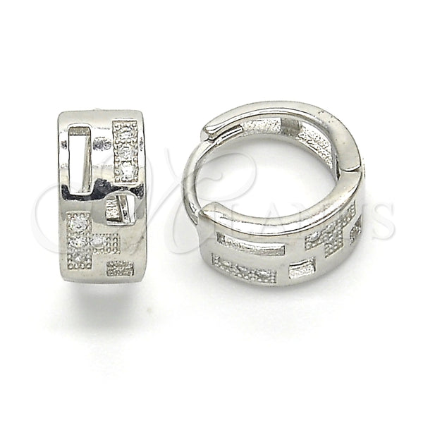 Argolla Huggie 02.332.0039.12 Plata Rodinada, con Micro Pave Blanca, Pulido, Rodinado