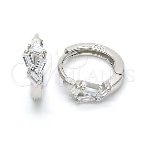 Argolla Huggie 02.175.0137.15 Plata Rodinada, con Blanca Zirconia Cubica, Pulido, Rodinado