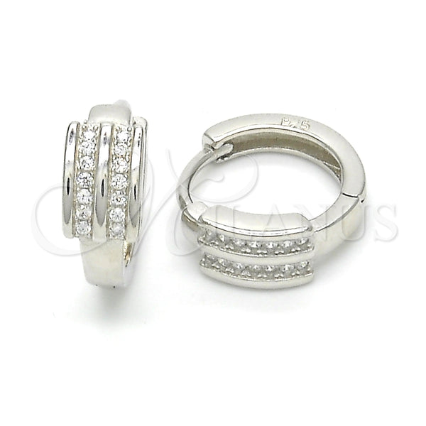 Argolla Huggie 02.175.0139.15 Plata Rodinada, con Micro Pave Blanca, Pulido, Rodinado