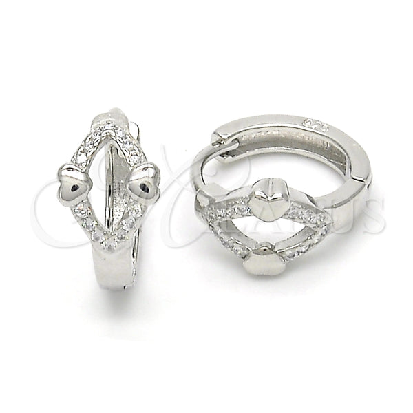 Argolla Huggie 02.175.0144.15 Plata Rodinada, Diseño de Corazón, con Micro Pave Blanca, Pulido, Rodinado