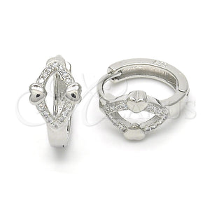 Argolla Huggie 02.175.0144.15 Plata Rodinada, Diseño de Corazón, con Micro Pave Blanca, Pulido, Rodinado