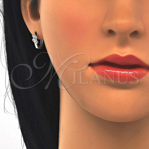 Argolla Huggie 02.175.0156.15 Plata Rodinada, con Zirconia Cubica Blanca, Pulido, Rodinado