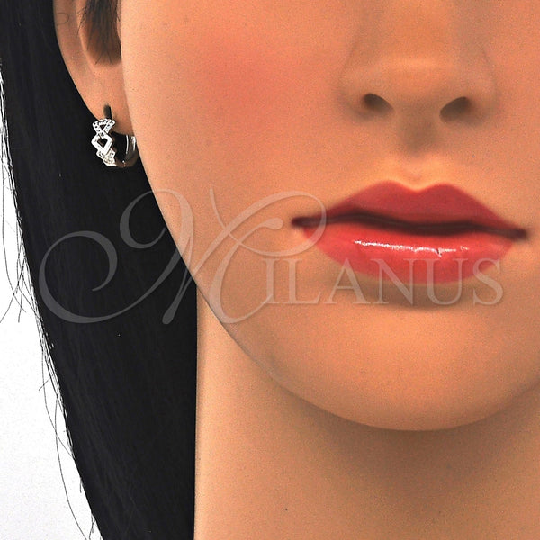 Argolla Huggie 02.175.0162.15 Plata Rodinada, con Micro Pave Blanca, Pulido, Rodinado