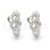 Argolla Huggie 02.175.0163.15 Plata Rodinada, Diseño de Flor, con Micro Pave Blanca, Pulido, Rodinado