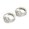 Argolla Huggie 02.175.0163.15 Plata Rodinada, Diseño de Flor, con Micro Pave Blanca, Pulido, Rodinado