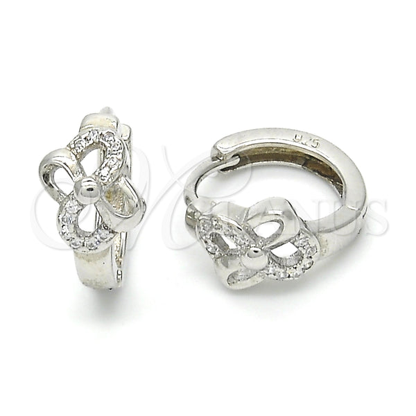 Argolla Huggie 02.175.0163.15 Plata Rodinada, Diseño de Flor, con Micro Pave Blanca, Pulido, Rodinado