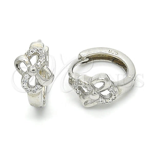 Argolla Huggie 02.175.0163.15 Plata Rodinada, Diseño de Flor, con Micro Pave Blanca, Pulido, Rodinado