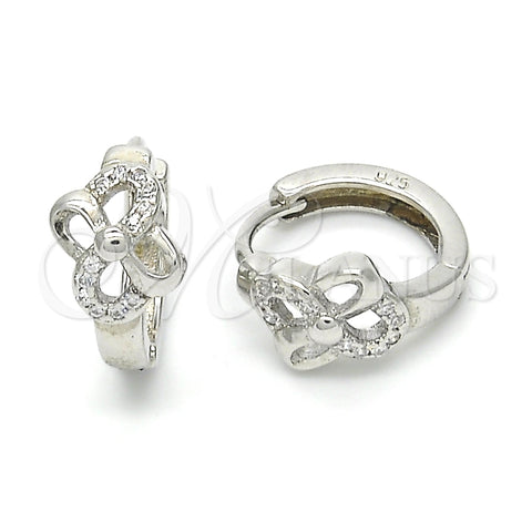Argolla Huggie 02.175.0163.15 Plata Rodinada, Diseño de Flor, con Micro Pave Blanca, Pulido, Rodinado