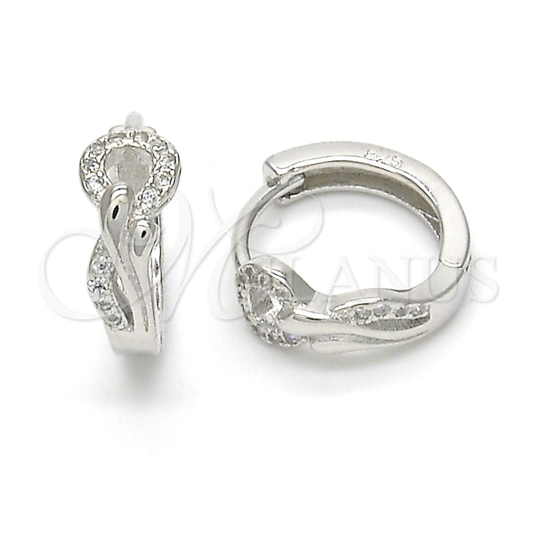 Argolla Huggie 02.175.0166.15 Plata Rodinada, con Micro Pave Blanca, Pulido, Rodinado
