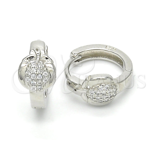 Argolla Huggie 02.175.0167.15 Plata Rodinada, Diseño de Manzana, con Micro Pave Blanca, Pulido, Rodinado