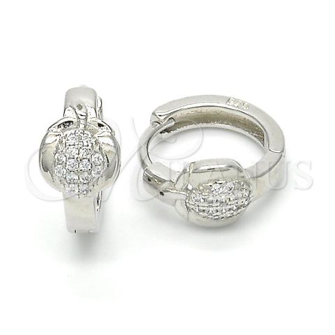 Argolla Huggie 02.175.0167.15 Plata Rodinada, Diseño de Manzana, con Micro Pave Blanca, Pulido, Rodinado