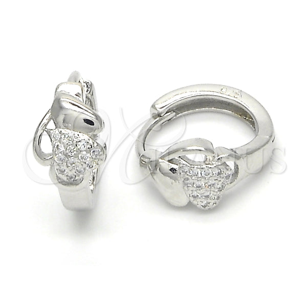 Argolla Huggie 02.175.0170.15 Plata Rodinada, Diseño de Corazón, con Micro Pave Blanca, Pulido, Rodinado