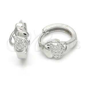 Argolla Huggie 02.175.0170.15 Plata Rodinada, Diseño de Corazón, con Micro Pave Blanca, Pulido, Rodinado