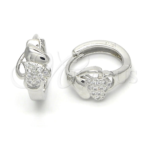 Argolla Huggie 02.175.0170.15 Plata Rodinada, Diseño de Corazón, con Micro Pave Blanca, Pulido, Rodinado