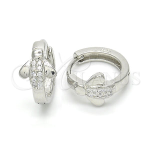 Argolla Huggie 02.175.0171.15 Plata Rodinada, con Micro Pave Blanca, Pulido, Rodinado
