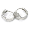 Argolla Huggie 02.175.0172.15 Plata Rodinada, Diseño de Flor, con Micro Pave Blanca, Pulido, Rodinado