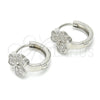 Argolla Huggie 02.175.0172.15 Plata Rodinada, Diseño de Flor, con Micro Pave Blanca, Pulido, Rodinado