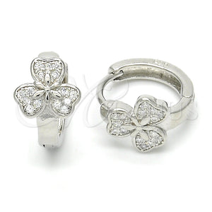 Argolla Huggie 02.175.0172.15 Plata Rodinada, Diseño de Flor, con Micro Pave Blanca, Pulido, Rodinado