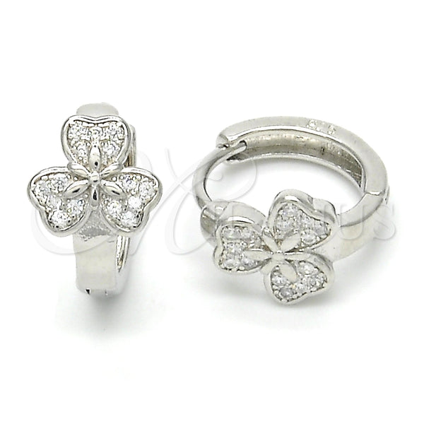 Argolla Huggie 02.175.0172.15 Plata Rodinada, Diseño de Flor, con Micro Pave Blanca, Pulido, Rodinado
