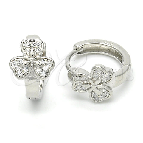 Argolla Huggie 02.175.0172.15 Plata Rodinada, Diseño de Flor, con Micro Pave Blanca, Pulido, Rodinado