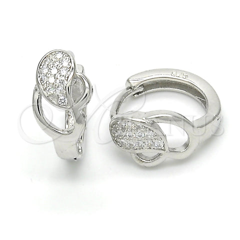 Argolla Huggie 02.175.0173.15 Plata Rodinada, con Micro Pave Blanca, Pulido, Rodinado