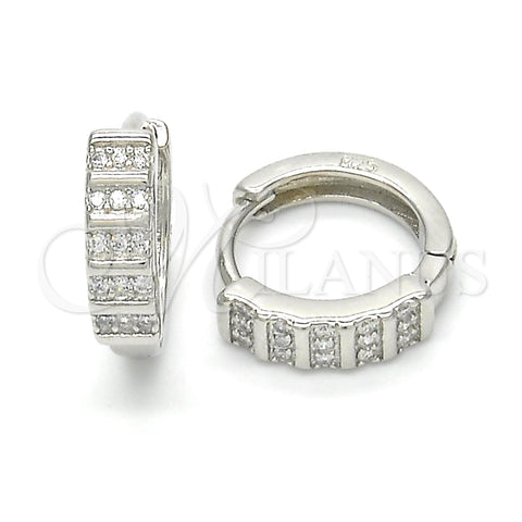 Argolla Huggie 02.175.0175.15 Plata Rodinada, con Micro Pave Blanca, Pulido, Rodinado