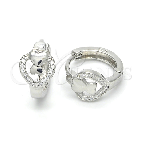 Argolla Huggie 02.175.0176.15 Plata Rodinada, Diseño de Corazón, con Micro Pave Blanca, Pulido, Rodinado