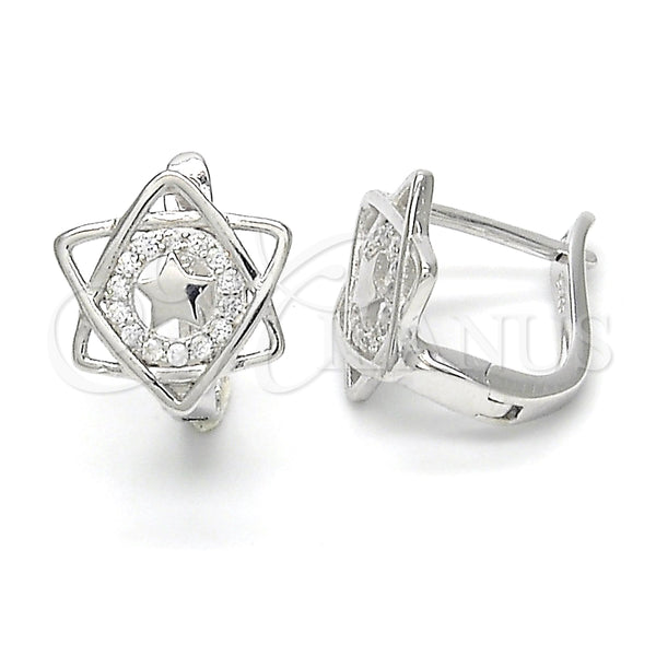 Argolla Huggie 02.175.0187.12 Plata Rodinada, Diseño de Estrella, con Micro Pave Blanca, Pulido, Rodinado