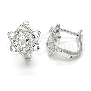 Argolla Huggie 02.175.0187.12 Plata Rodinada, Diseño de Estrella, con Micro Pave Blanca, Pulido, Rodinado