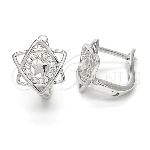 Argolla Huggie 02.175.0187.12 Plata Rodinada, Diseño de Estrella, con Micro Pave Blanca, Pulido, Rodinado