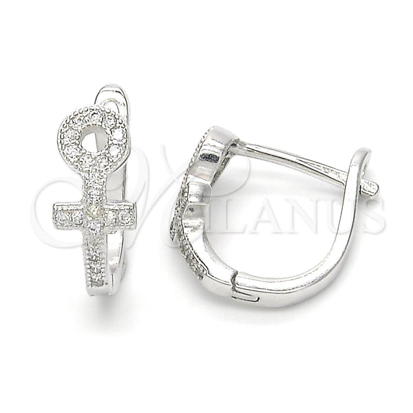 Argolla Huggie 02.175.0192.15 Plata Rodinada, con Blanca Micro Pave, Pulido, Rodinado