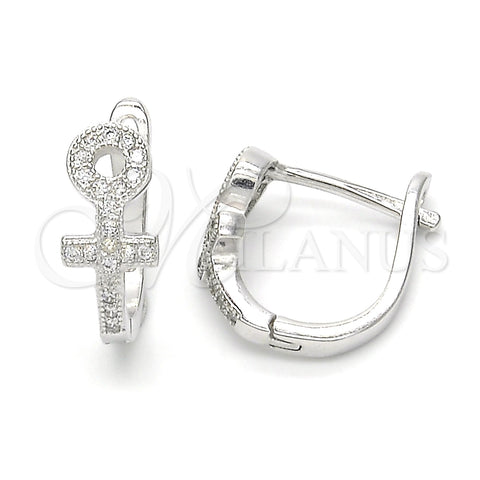 Argolla Huggie 02.175.0192.15 Plata Rodinada, con Micro Pave Blanca, Pulido, Rodinado