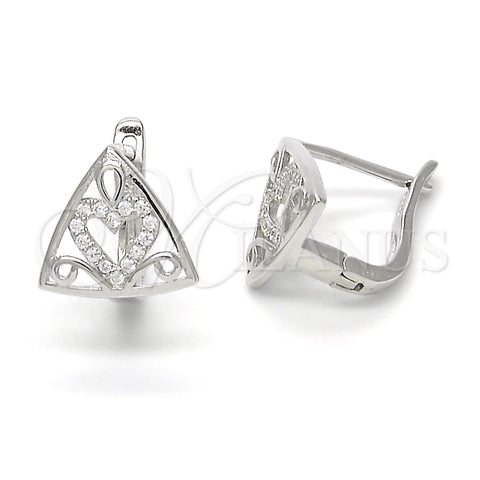Argolla Huggie 02.175.0193.12 Plata Rodinada, Diseño de Corazón, con Micro Pave Blanca, Pulido, Rodinado