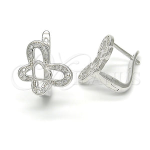 Argolla Huggie 02.175.0194.11 Plata Rodinada, Diseño de Mariposa y Corazón, con Micro Pave Blanca, Pulido, Rodinado