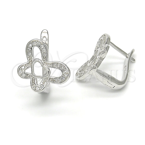 Argolla Huggie 02.175.0194.11 Plata Rodinada, Diseño de Mariposa y Corazón, con Micro Pave Blanca, Pulido, Rodinado